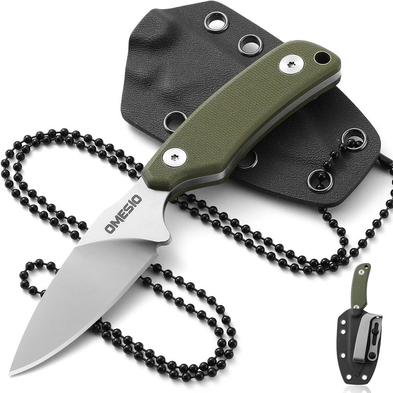 Omesio Compact Neck Knife with Clip, 5.82" Neck Knife with Sheath and Necklace, D2 Steel 2.99-Inch Blade, Full Tang G10 Handle, Fixed Blade for EDC, Hiking, Camping - Image 1